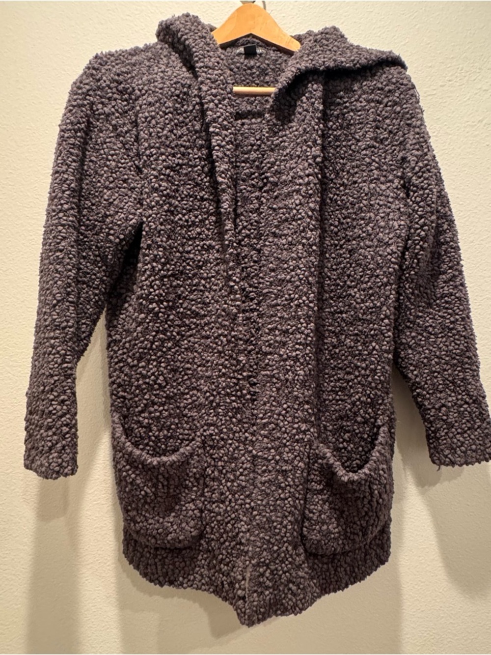 Barefoot Dreams Plush Hooded Cardigan in Charcoal Gray